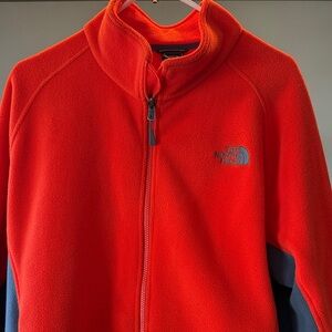 The North Face Bright Orange Fleece Jacket with Dark Sleeve Panels